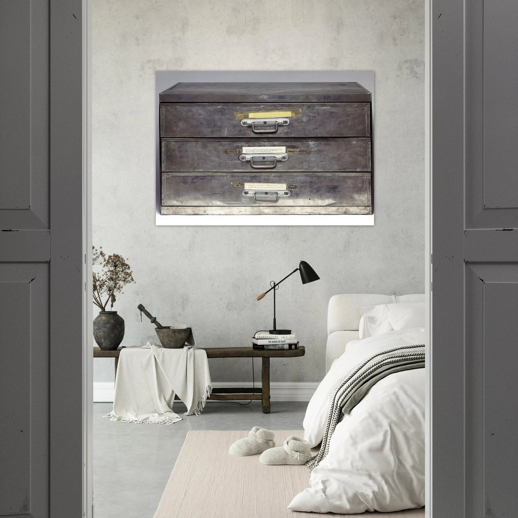 ATTEMPT AT RECREATION THREE DRAWERS 1971 - Christian Boltanski Art Print - A0 (84.1 x 118.9  cm) / 33.1 × 46.8 inches | Christian Boltanski Poster | Christian Boltanski Prints