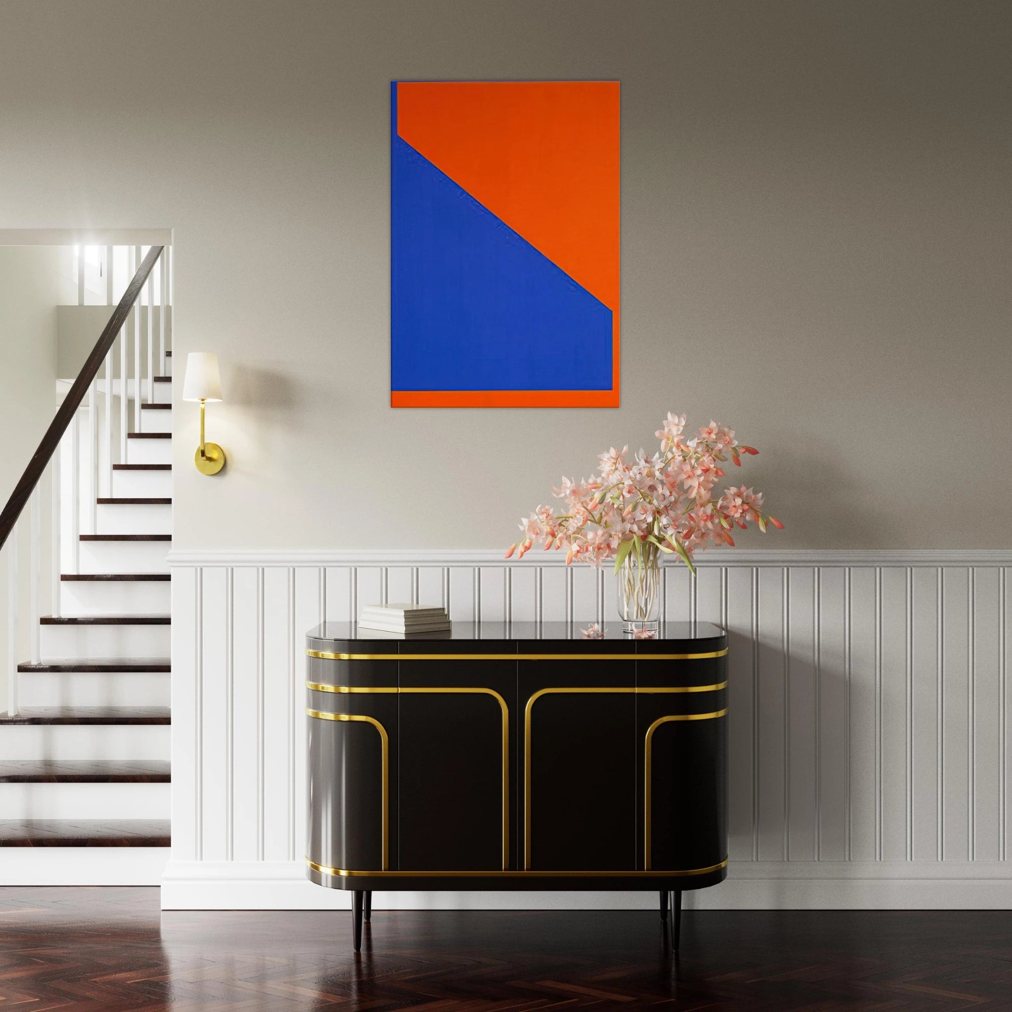 Blue with Orange - 1984 - Carmen Herrera Canvas - 70x100 cm / 28x40 inches | Carmen Herrera Wrapped Canvas | Carmen Herrera Wall Art