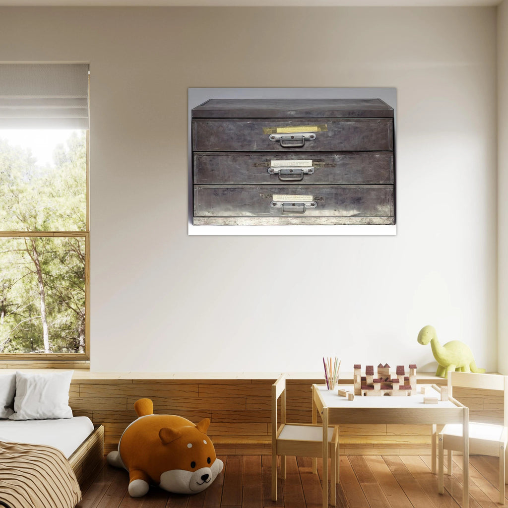 ATTEMPT AT RECREATION THREE DRAWERS 1971 - Christian Boltanski Art Print - A0 (84.1 x 118.9  cm) / 33.1 × 46.8 inches | Christian Boltanski Poster | Christian Boltanski Prints