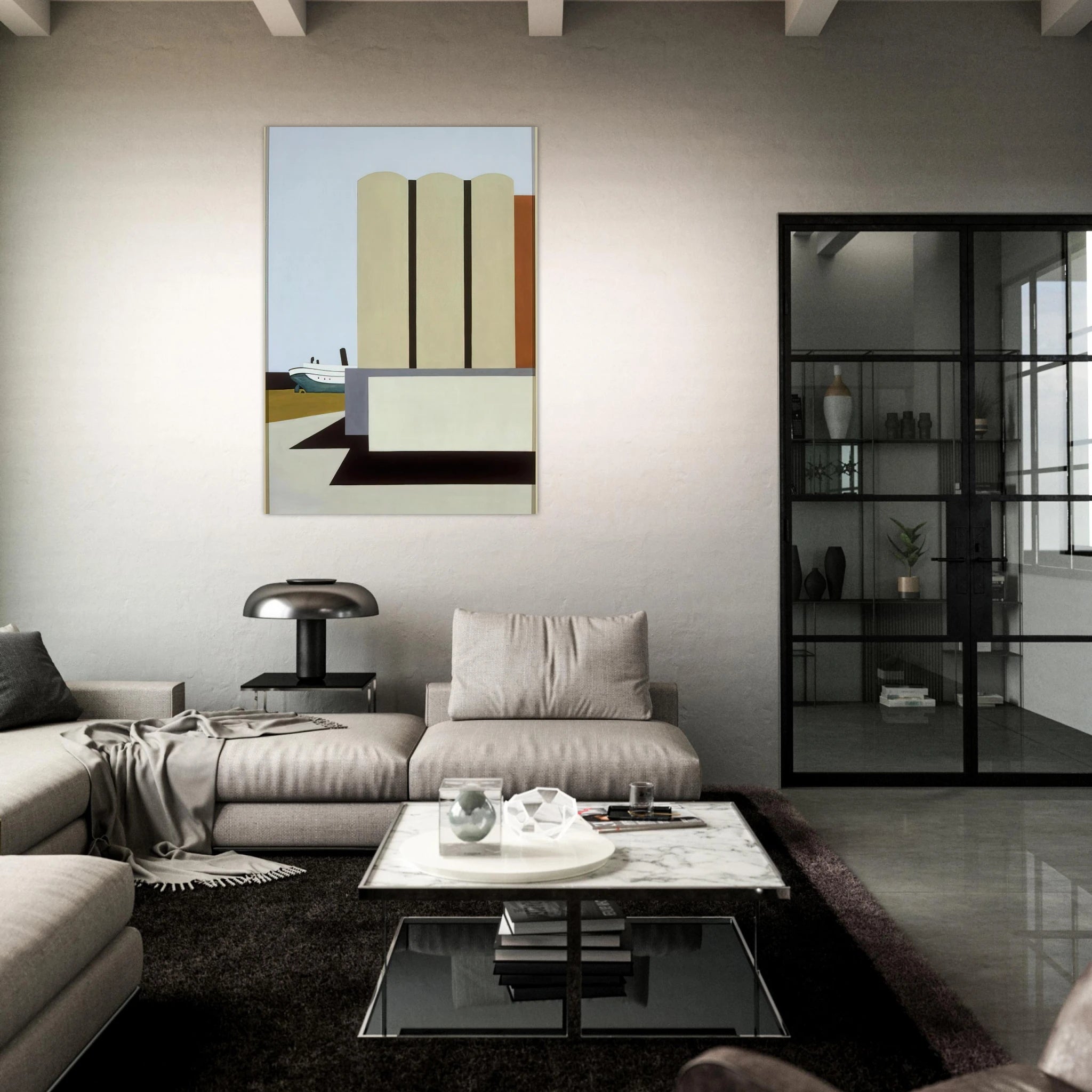 Boat and Grain Elevators No. 2 - 1942 - Ralston Crawford Art Print - A0 (84.1 x 118.9  cm) / 33.1 × 46.8 inches | Ralston Crawford Poster | Ralston Crawford Prints