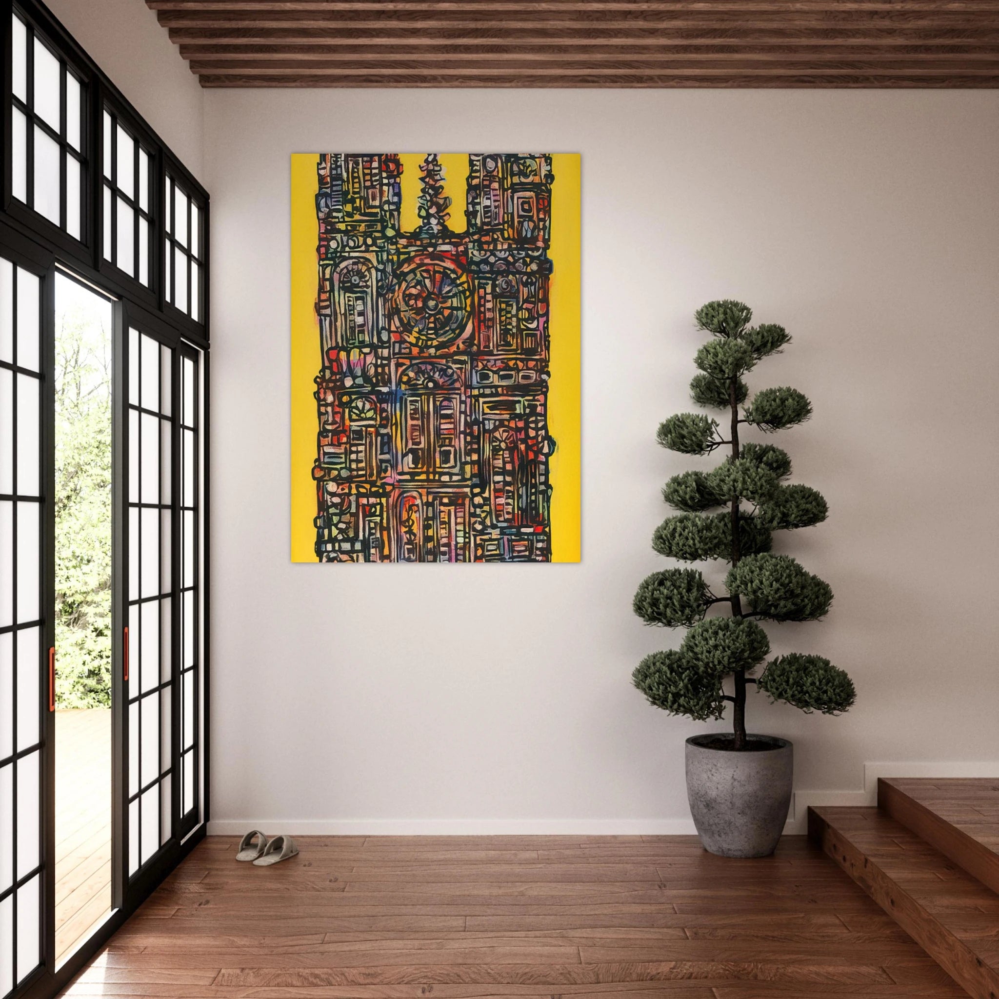 CATHEDRAL IN YELLOW 1961 - Rene Portocarrero Art Print - A0 (84.1 x 118.9  cm) / 33.1 × 46.8 inches | Rene Portocarrero Poster | Rene Portocarrero Prints