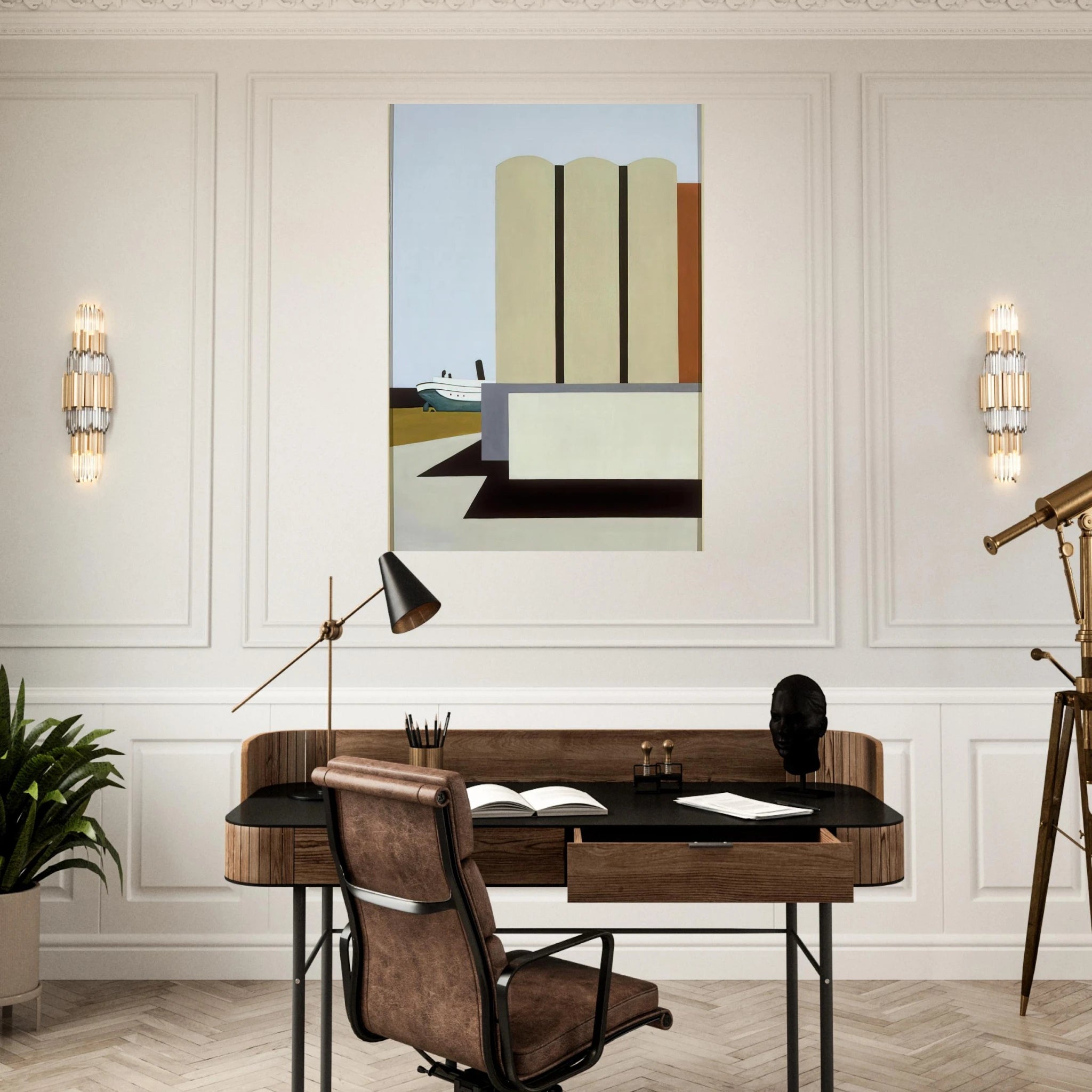 Boat and Grain Elevators No. 2 - 1942 - Ralston Crawford Art Print - A0 (84.1 x 118.9  cm) / 33.1 × 46.8 inches | Ralston Crawford Poster | Ralston Crawford Prints