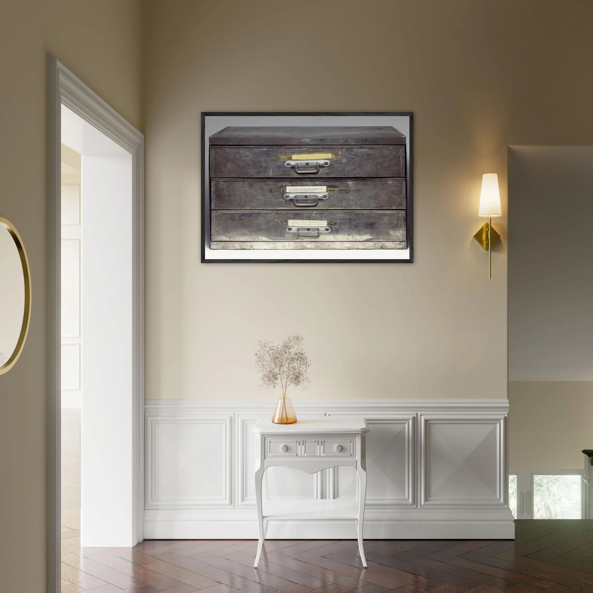 ATTEMPT AT RECREATION THREE DRAWERS 1971 - Christian Boltanski Framed Art Print - 70x100 cm / 28x40 inches | Christian Boltanski Framed Poster | Christian Boltanski Framed prints