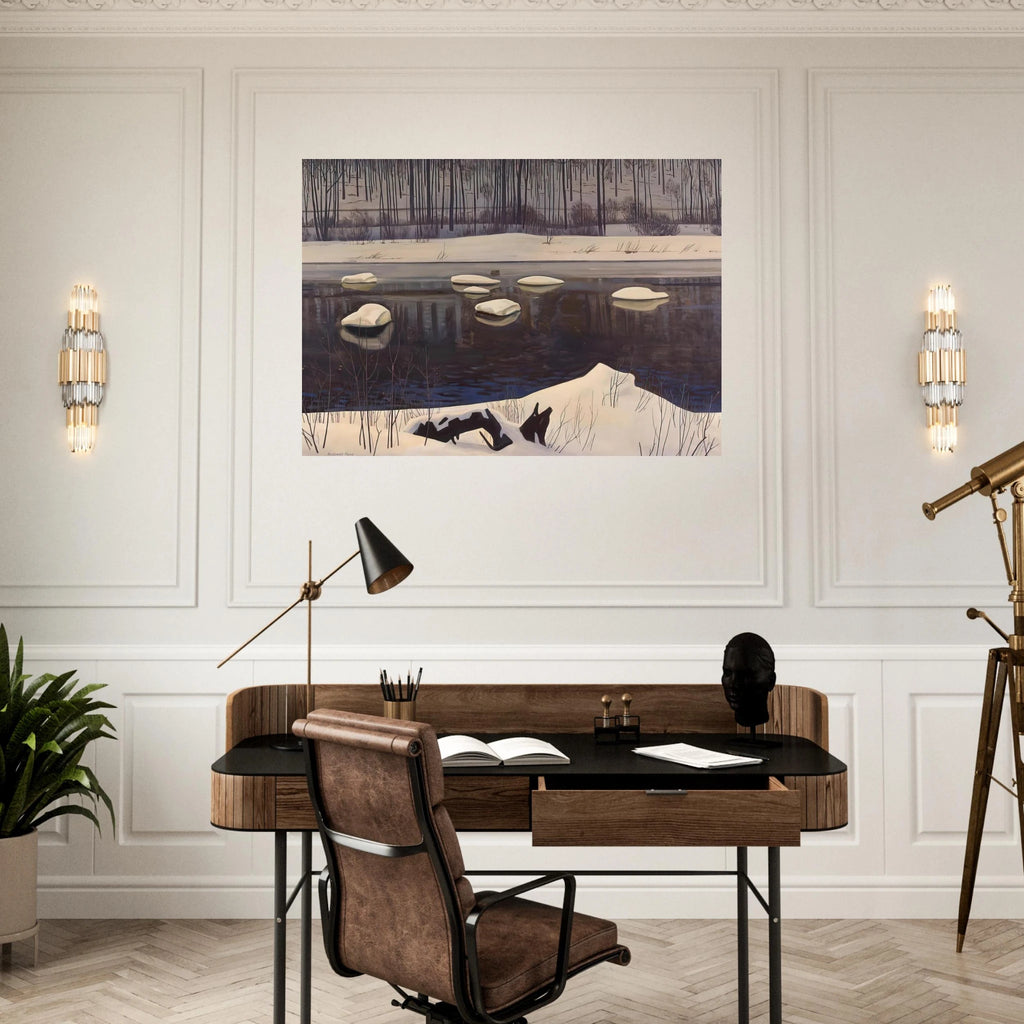 Au Sable River, Winter, Adirondacks - Rockwell Kent Art Print - A0 (84.1 x 118.9  cm) / 33.1 × 46.8 inches | Rockwell Kent Poster | Rockwell Kent Prints