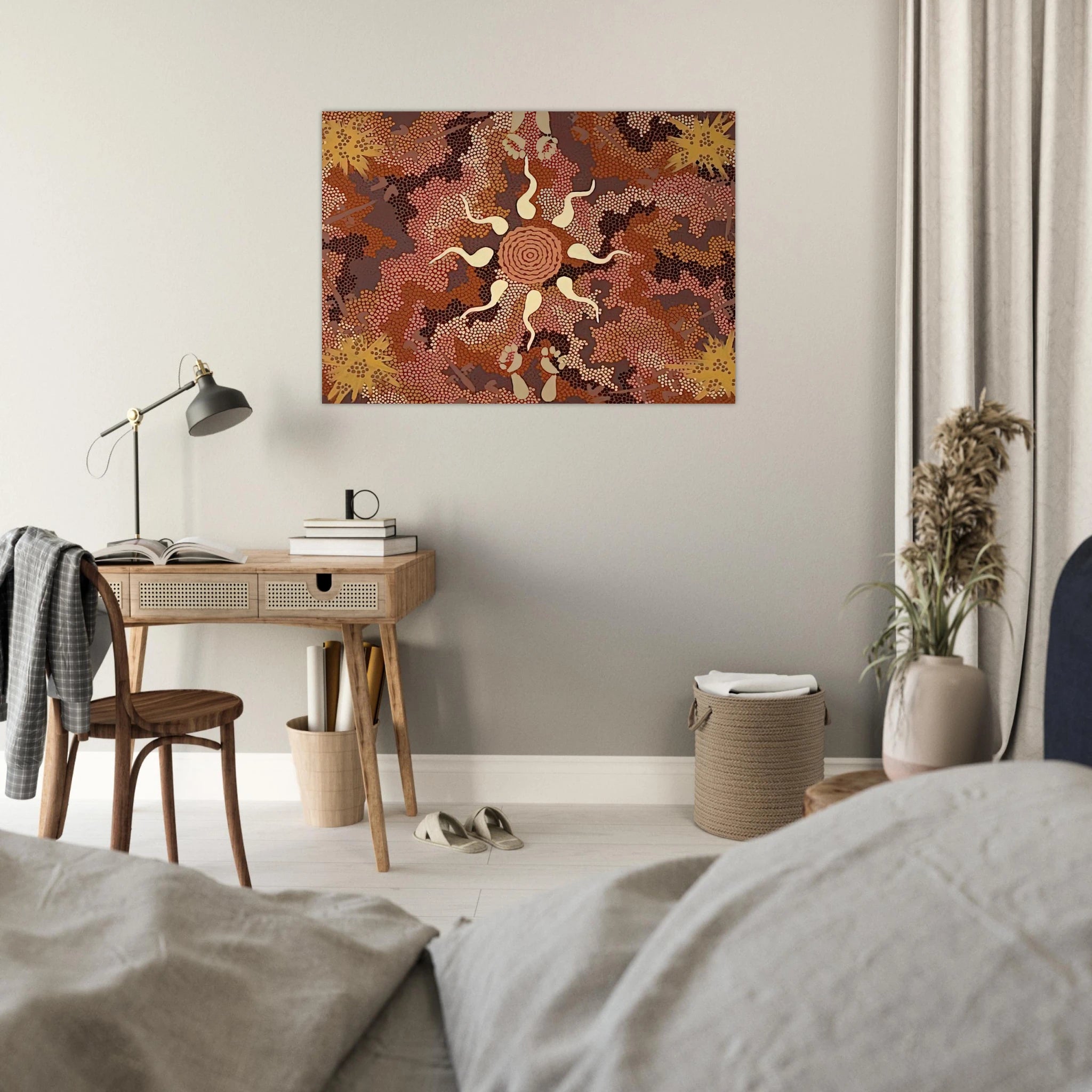 Bush Tucker and Kangaroo Dreaming at Mount Denison - 1993 - Clifford Possum Tjapaltjarri Art Print - A0 (84.1 x 118.9  cm) / 33.1 × 46.8 inches | Clifford Possum Tjapaltjarri Poster | Clifford Possum Tjapaltjarri Prints