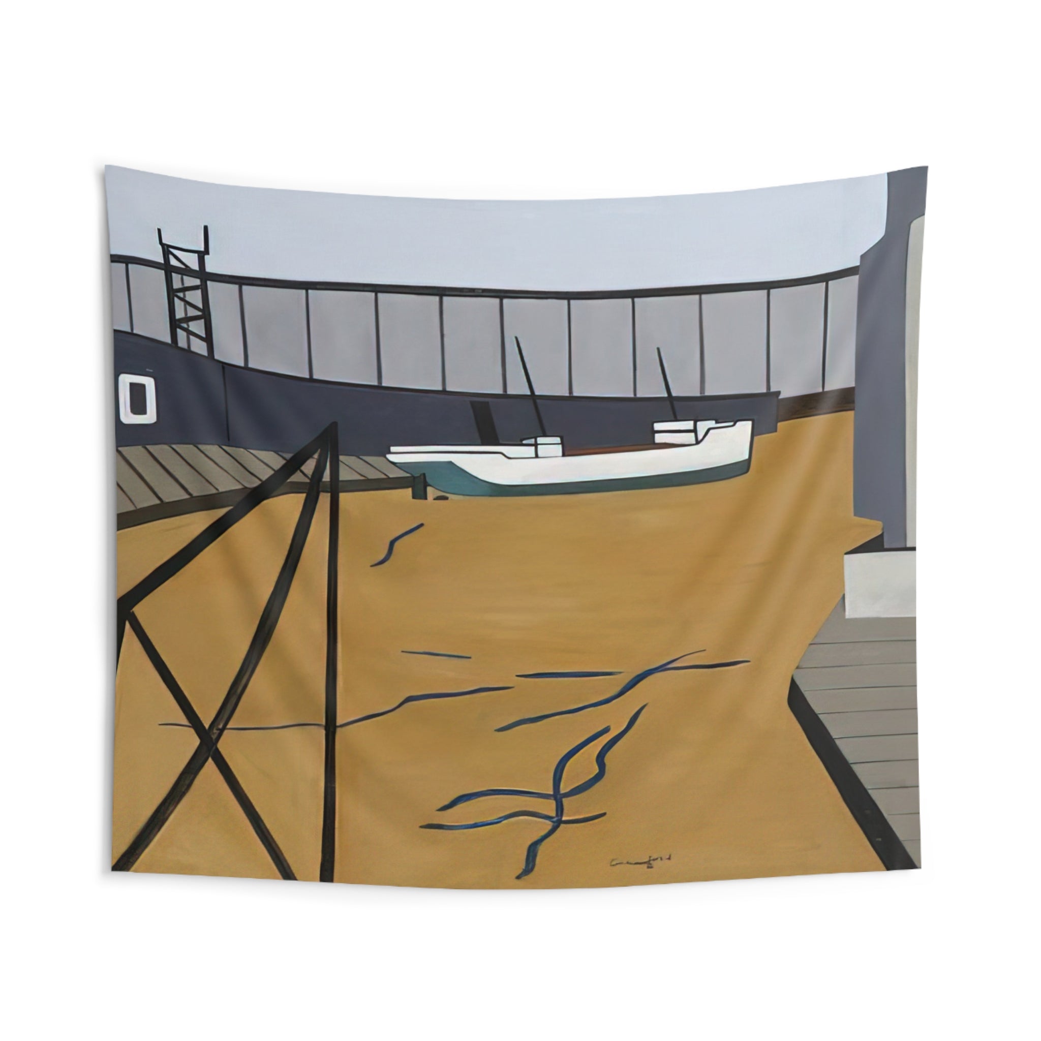 Boat and Grain Elevators - 1942 By Ralston Crawford Tapestry | Ralston Crawford Large Tapestry Art