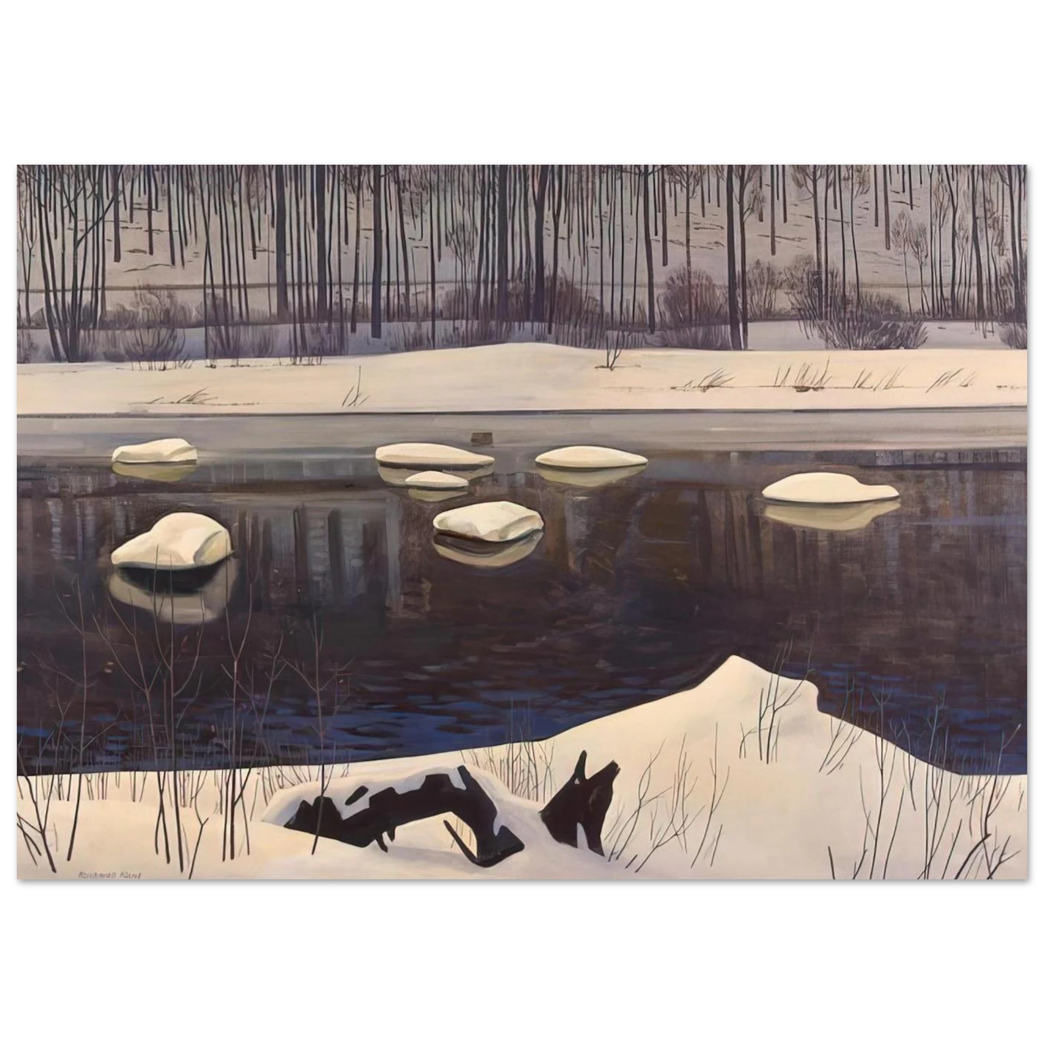 Au Sable River, Winter, Adirondacks - Rockwell Kent Art Print - A0 (84.1 x 118.9  cm) / 33.1 × 46.8 inches | Rockwell Kent Poster | Rockwell Kent Prints