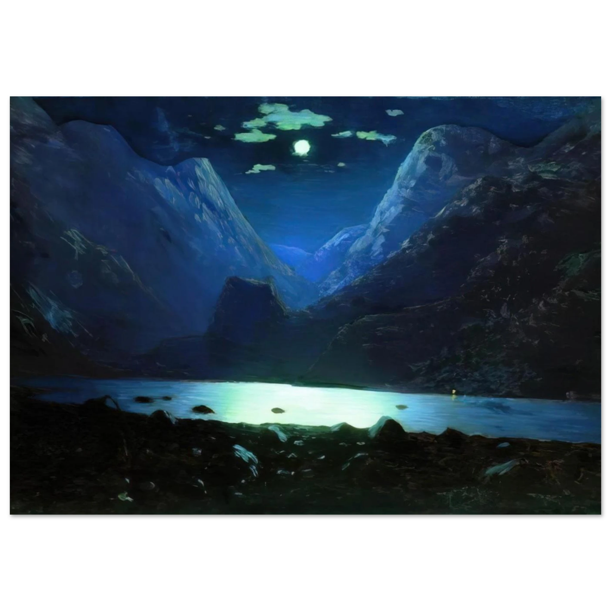 Daryal pass. Moonlight Night - Arkhyp Kuindzhi Art Print - A0 (84.1 x 118.9  cm) / 33.1 × 46.8 inches | Arkhyp Kuindzhi Poster | Arkhyp Kuindzhi Prints