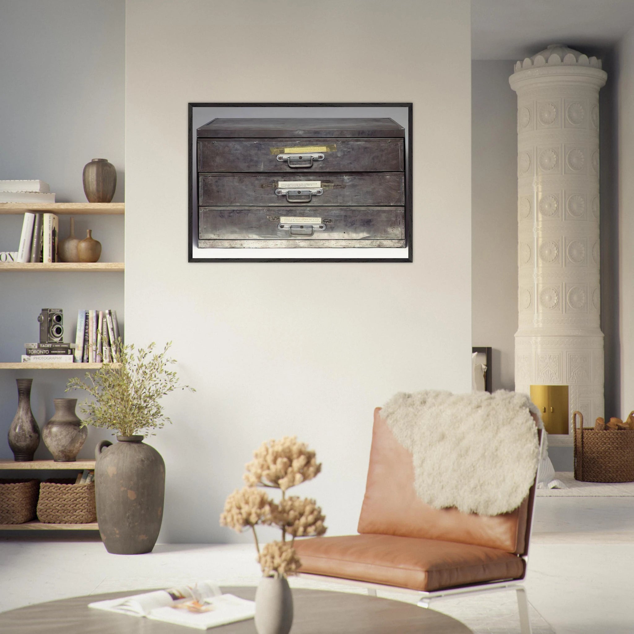 ATTEMPT AT RECREATION THREE DRAWERS 1971 - Christian Boltanski Framed Art Print - 70x100 cm / 28x40 inches | Christian Boltanski Framed Poster | Christian Boltanski Framed prints