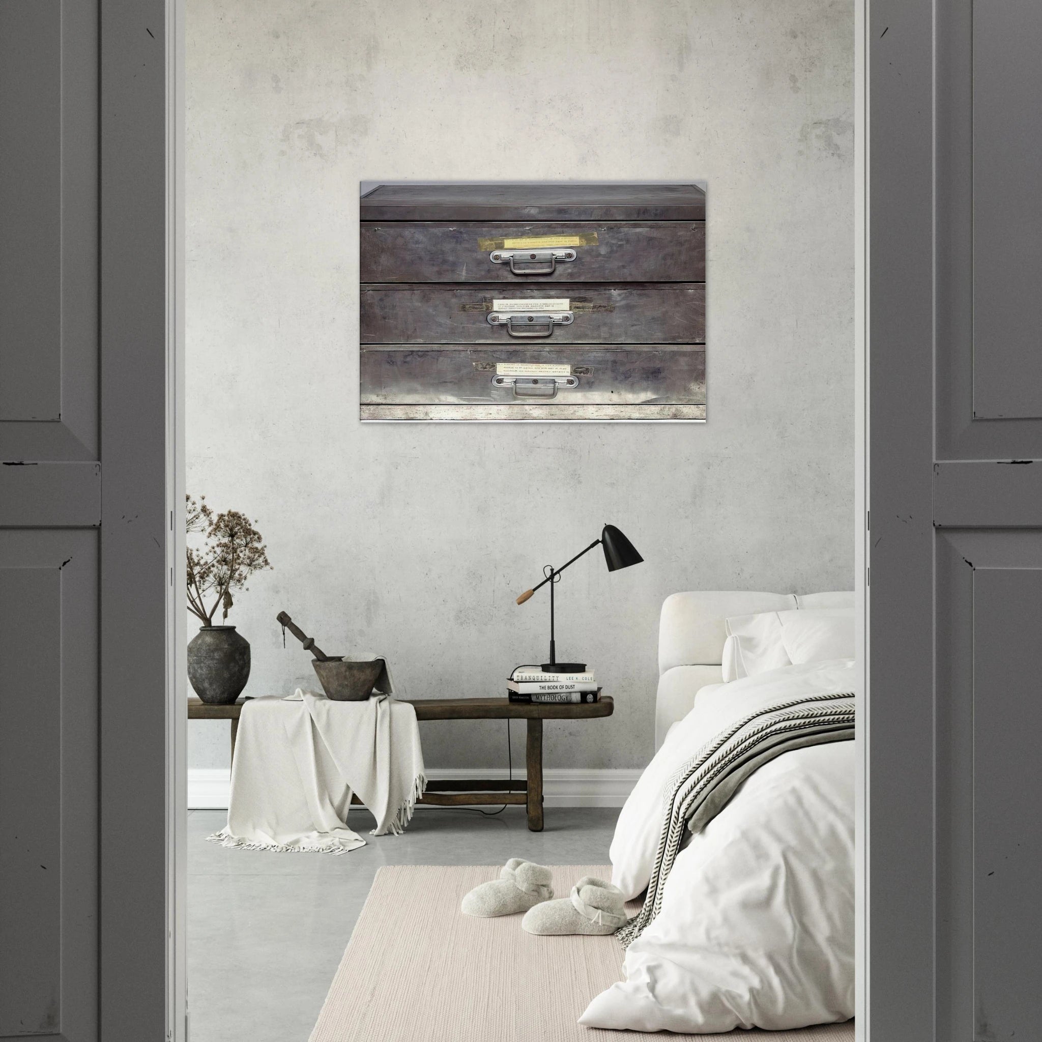 ATTEMPT AT RECREATION THREE DRAWERS 1971 - Christian Boltanski Canvas - 70x100 cm / 28x40 inches | Christian Boltanski Wrapped Canvas | Christian Boltanski Wall Art