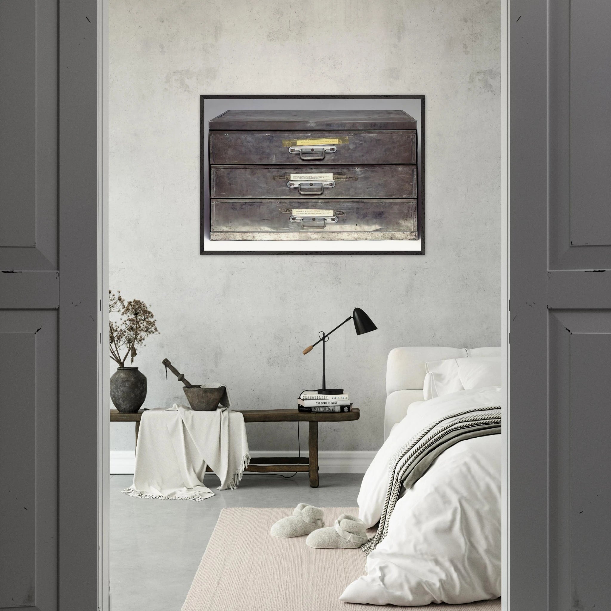 ATTEMPT AT RECREATION THREE DRAWERS 1971 - Christian Boltanski Framed Art Print - 70x100 cm / 28x40 inches | Christian Boltanski Framed Poster | Christian Boltanski Framed prints