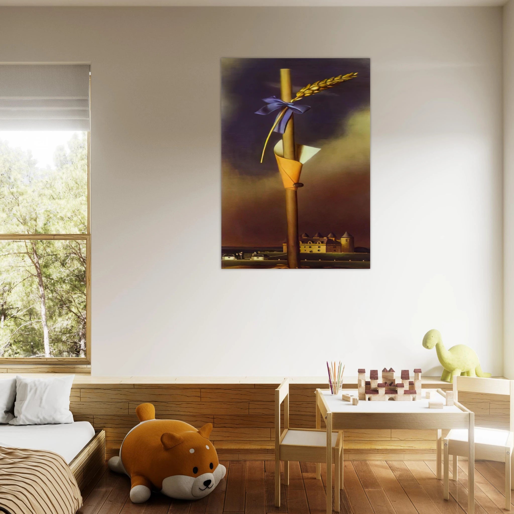 BLUE KNOT AND EAR OF WHEAT NEXT TO THE CASTLE - Salvador Dali Art Print - A0 (84.1 x 118.9  cm) / 33.1 × 46.8 inches | Salvador Dali Poster | Salvador Dali Prints