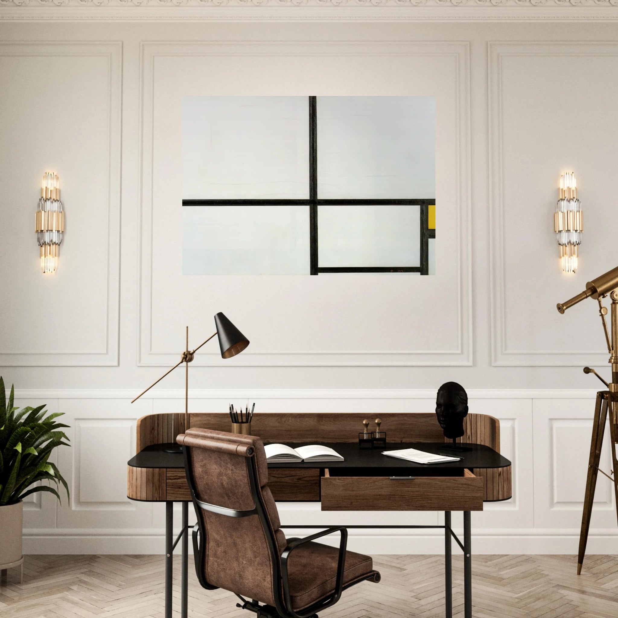 Composition with yellow patch - Piet Mondrian Art Print - A0 (84.1 x 118.9  cm) / 33.1 × 46.8 inches | Piet Mondrian Poster | Piet Mondrian Prints