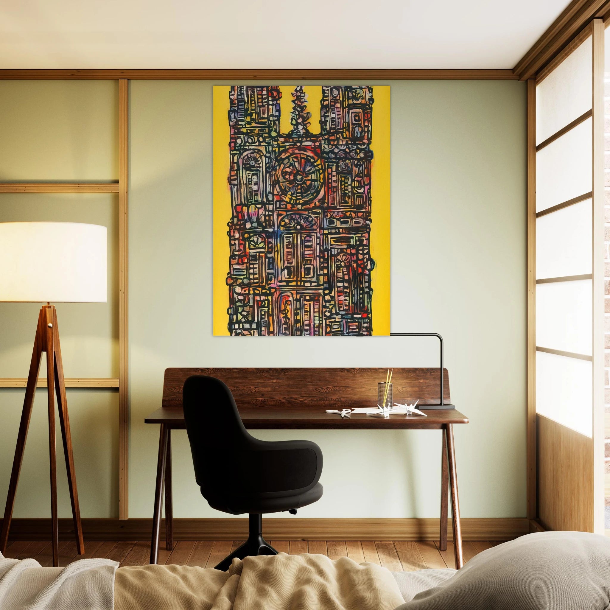 CATHEDRAL IN YELLOW 1961 - Rene Portocarrero Art Print - A0 (84.1 x 118.9  cm) / 33.1 × 46.8 inches | Rene Portocarrero Poster | Rene Portocarrero Prints
