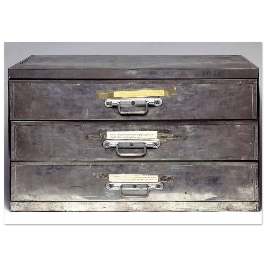 ATTEMPT AT RECREATION THREE DRAWERS 1971 - Christian Boltanski Art Print - A0 (84.1 x 118.9  cm) / 33.1 × 46.8 inches | Christian Boltanski Poster | Christian Boltanski Prints