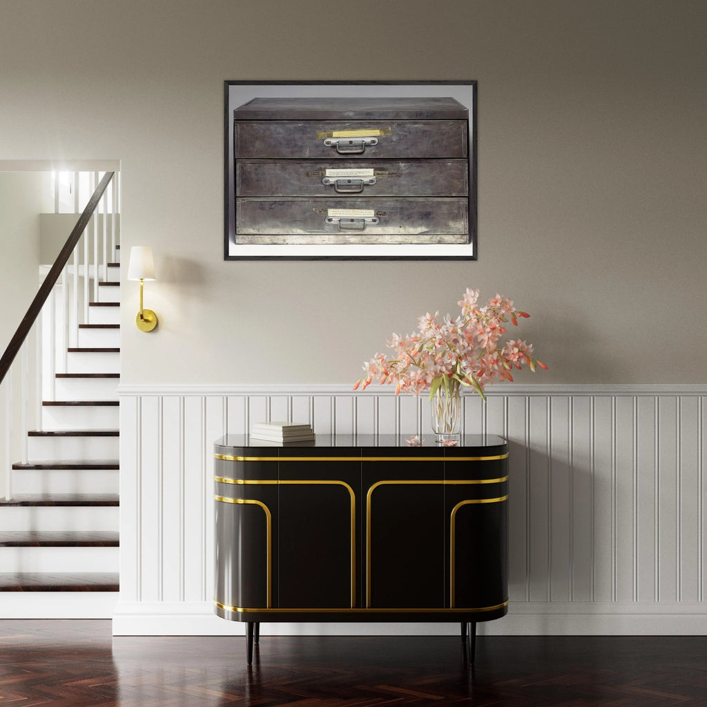 ATTEMPT AT RECREATION THREE DRAWERS 1971 - Christian Boltanski Framed Art Print - 70x100 cm / 28x40 inches | Christian Boltanski Framed Poster | Christian Boltanski Framed prints